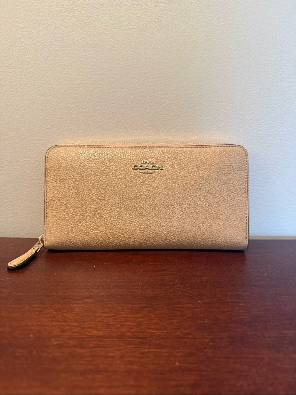 Coach Pebbled Zip-Around Wallet in Blush Beige